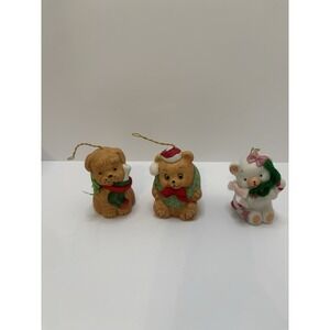 1986 Jolly Jingles Collector Bell Ornaments Hand Painted Porcelain 2 Bears & Dog